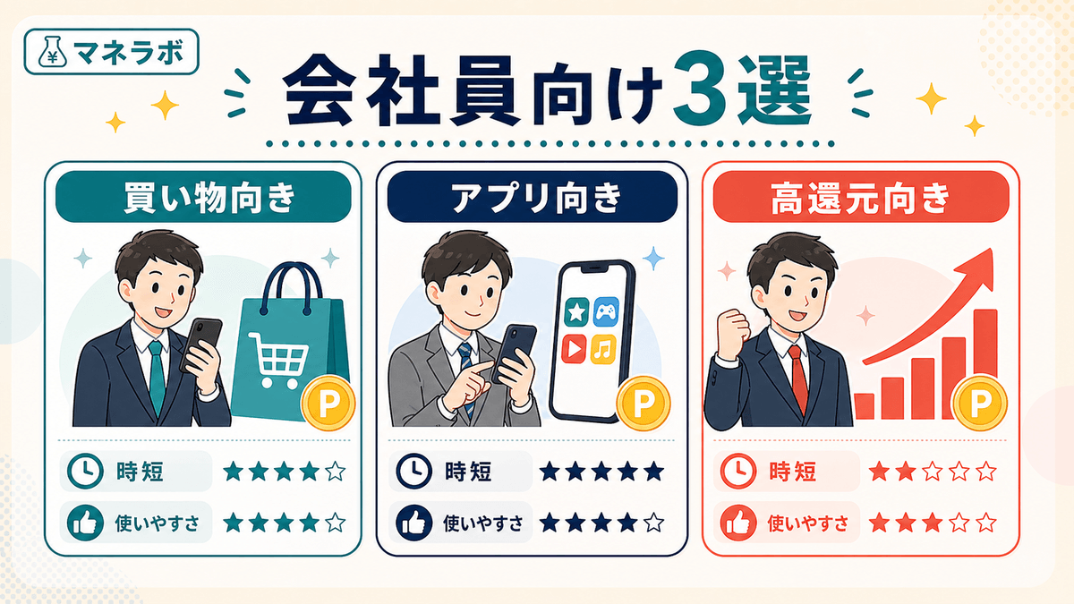 会社員向けポイントサイト3選比較（ハピタス・モッピー・ポイントインカム）
