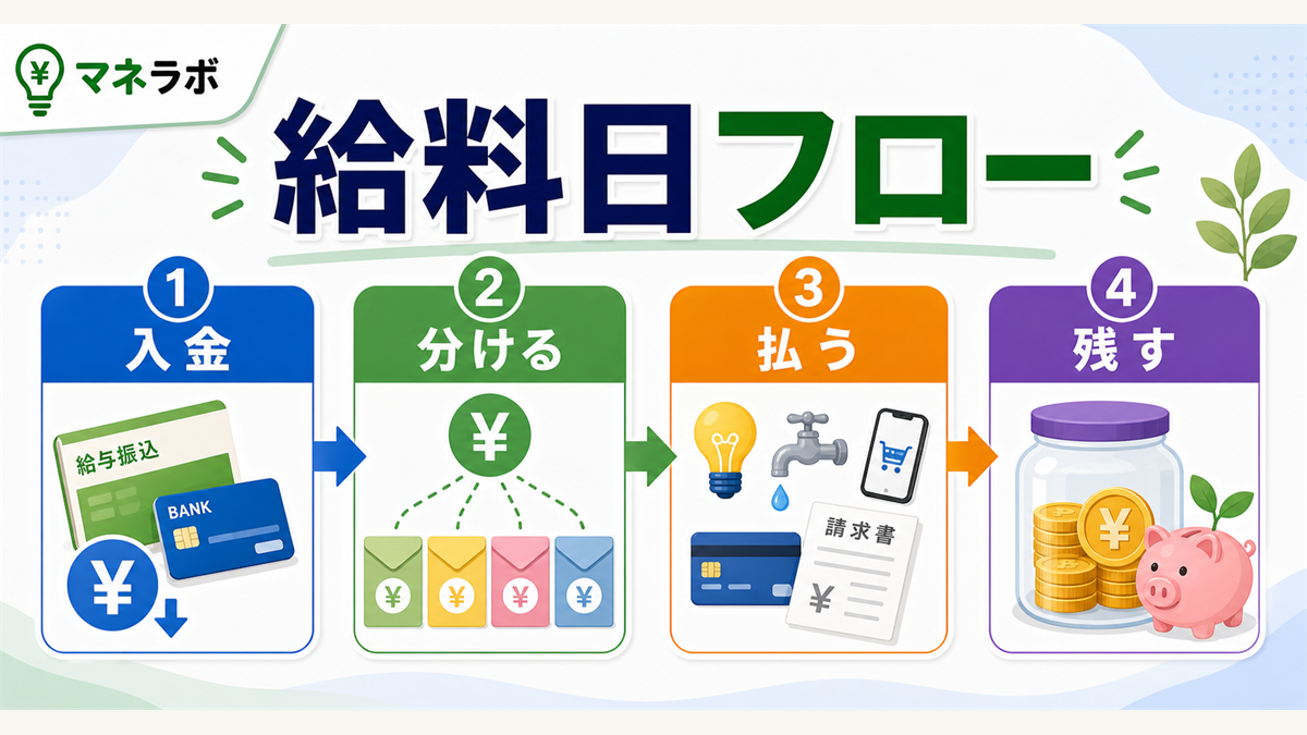 給料日ルーティン3ステップ（入金確認→貯金振替→固定費確認）